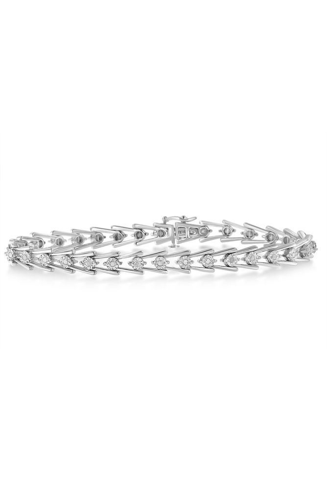 Sterling Silver Diamond Wave-Style Link Bracelet